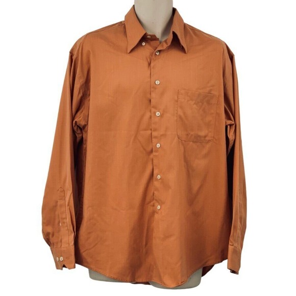 Pronto Uomo Men's LS Button Front Non Iron‎ Cotton Shirt Burnt Orange L - Picture 2 of 6
